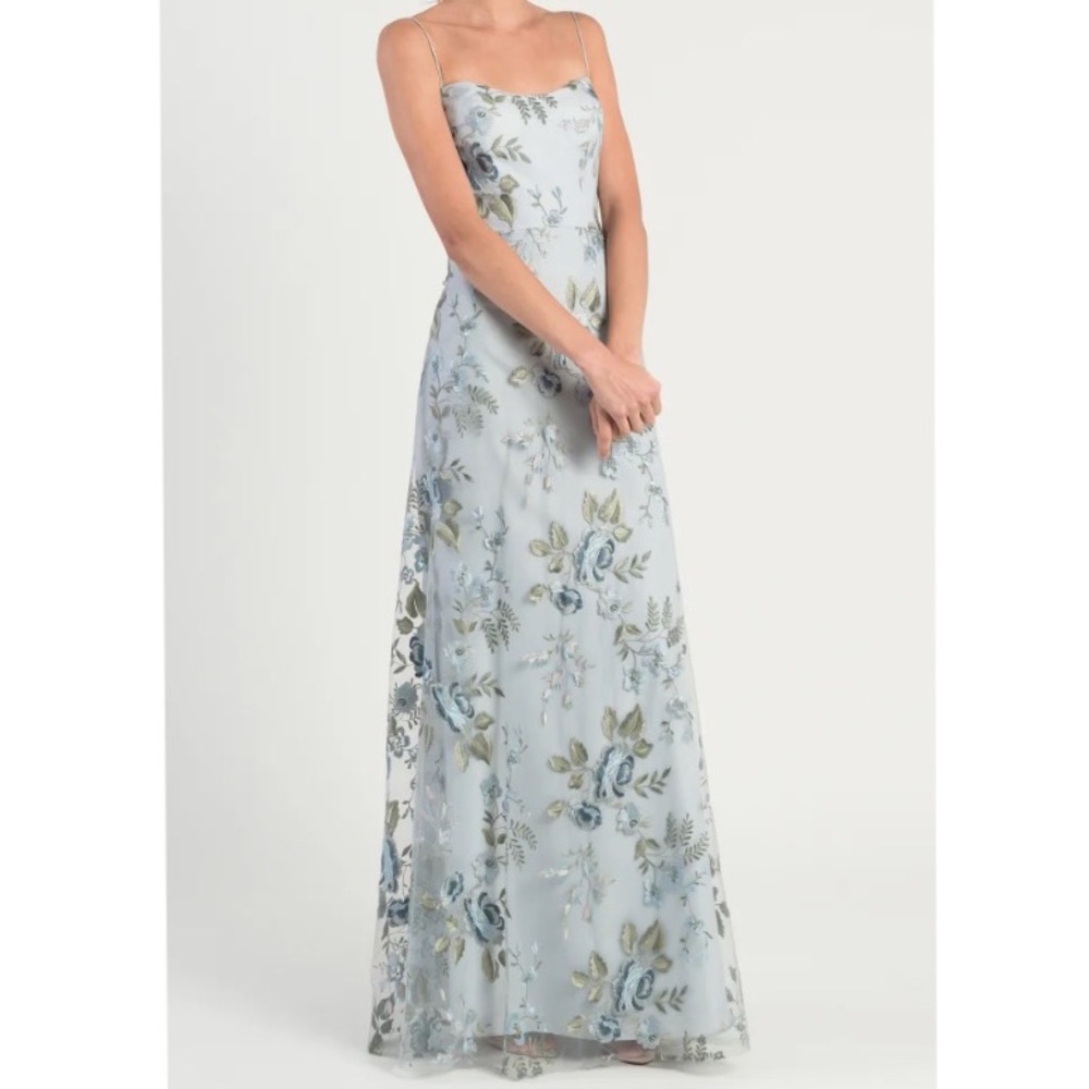 Jenny Yoo Blue Floral Embroidered Drew Dress Gown
